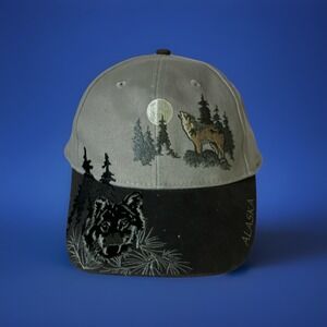 Polar Graphics Emb‎ Grey Wolf Tall Pines Alaska Leather Adj  Backstrap